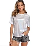 ❤ Funkeln Sie wie eine Disco-Kugel des wirklichen Lebens! Tanzen Sie die ganze Nacht in unseren holografischen Tops für Frauen! Sie werden sich in diesen funkelnden Einzelstücken wie ein schimmernder Stern fühlen.