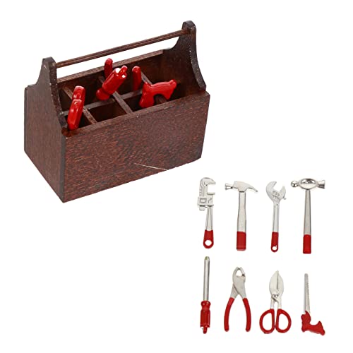 Abaodam 1 Set Miniature House Tools and Tool Box Mini Repaired Kit for Boys and Girls Wood and Alloy Handmade Craftsmanship