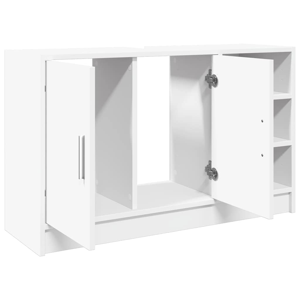 Mangloder Armoire d'évier Blanc Bois d'ingénierie 90x29x55 cm Meuble sous lavabo avec Rangement 2 Portes 3 Compartiments pour Salle de Bain Toilette buanderie Pratique et Stable