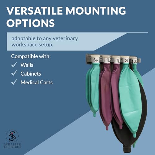 Image of S I Veterinary Anesthesia Bag Wall Rack - 5 Collar Mounts & 4 Ring Mounts, Holds 9 Bags, Damage-Free 3M Command Strip Install, For Veterinary Use Only (Silver)