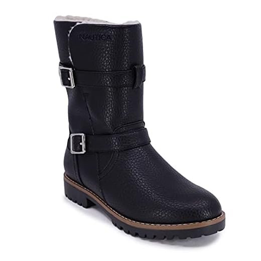 Nautica Womens Winter Boots - Ladies Lined Mid Calf Snow Riding Low Shaft Shoes-Anthea-Black-6.5