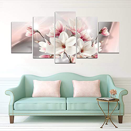 yj_art Blush Pink Flower Picture Wall Art Decor Canvas Wall Art Print Floral Paintings Decoration for Bedroom Living Room (Overall Size: 40''W x 20''H)