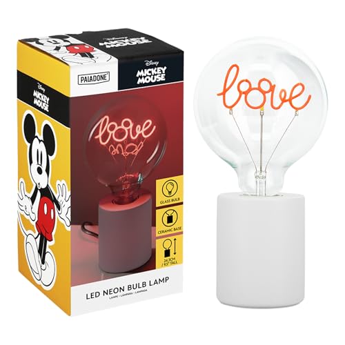 Paladone - Lámpara de neón LED decorativa de Mickey Mouse con licencia oficial de Disney - Con bombilla de vidrio E27, regalo coleccionable, luz divertida para dormitorios y hogares