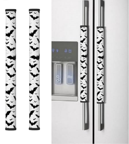Image of Halloween Refrigerator Door Handle Covers Set of 2, Bats Neoprene Fridge Door Handle Covers Washable Non-Slip Protector for Fridge Dishwasher Appliance Handle Covers, Keep Your Kitchen Clean