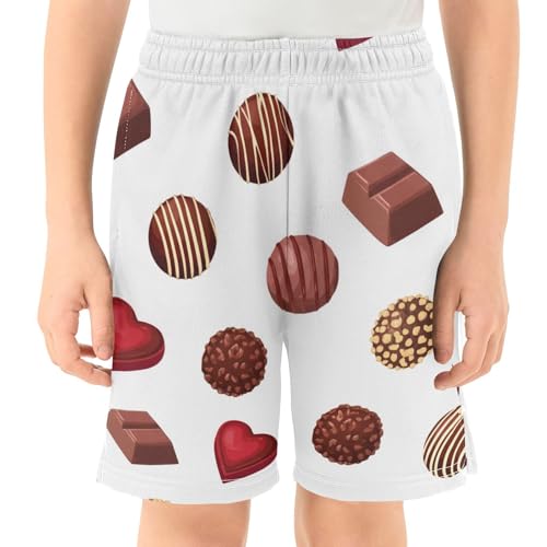 J JOYSAY Chocolate Heart Candy White Boys Athletic Shorts Kids Youth Casual Shotrs with Elastic Waistband Pockets2