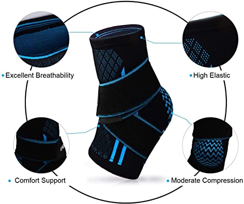 Image of serveuttam Nylon, Ankle Support Brace Adjustable Sleeves - Running Compression Foot Brace For Men Women | Ankle Binder Pain Relief For Ankle Sprained (Maroon) (Blue, S)