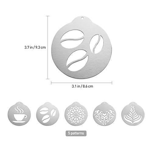 image for DOITOOL 5Pcs Stainless Steel Coffee Decorating Stencils, Metal Foam La