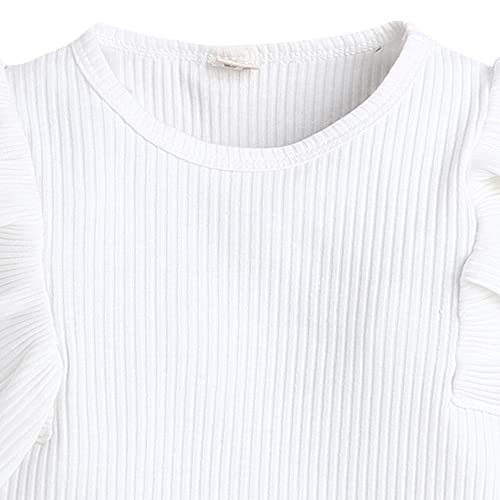 Image of Hopscotch Girls Cotton and Spandex Solid Ruffled 3 /4th Sleeves Top And Skirt Set in White Color