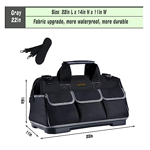 Image of FASTECH 22-inch Wide Mouth Tool Bag with Water Proof Molded Base, Waterproof Tool Organizer Bag for Men with Adjustable Shoulder Strap (Grey-22INCH)