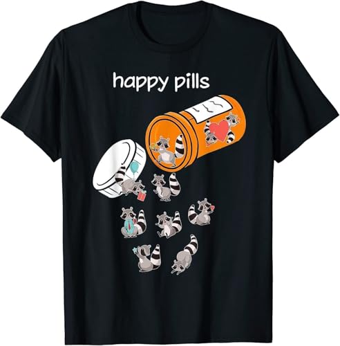 dfft34D Limited Cute Happy Pills Raccoon Funny Raccoon Lover Gift T-Shirt