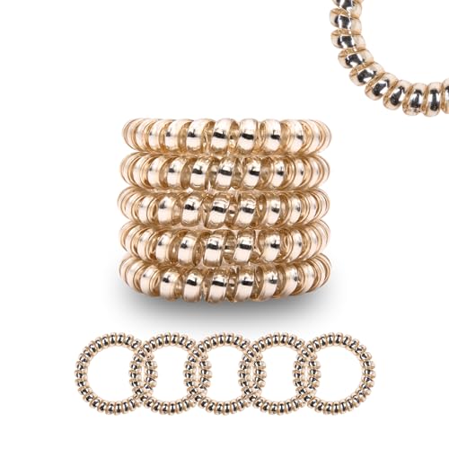 Specora - Goma para el pelo en espiral, 5 unidades, 5 cm, TPU dorado