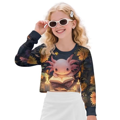 Girls Crop Tops Kids for Years 5-14 Crewneck Long Sleeve Cute Clothes for Girls Cropped Pullover Holiday