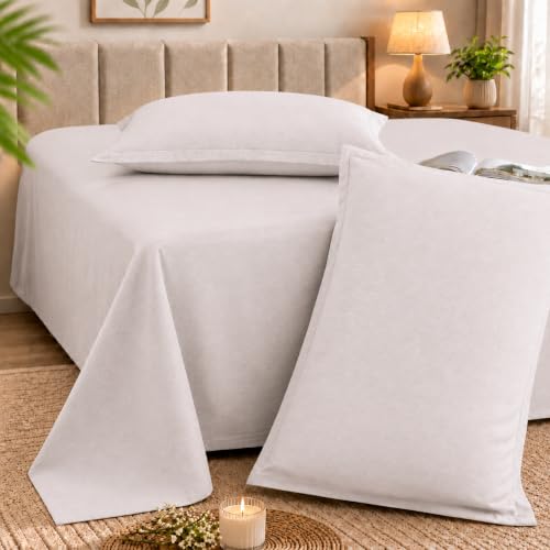 Image of Cortina Cloud Cotton King Size Bedsheet with 2 Pillow Covers | Super Soft, Breathable & Skin-Friendly Bedsheet for Double Bed King Size with Solid Design | (270x250 cm) (Cream, King)