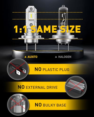 Image of AUXITO H7 LED Light Bulbs, 500% Super Brightness 6500K White Light,1:1 Mini Size H7 /H7LL Fog Light Bulbs for Night Driving,Long Lifespan, Plug-N-Play, Pack of 2