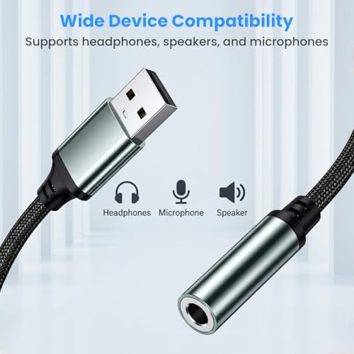 Image of Verilux USB to 3.5mm Jack Audio Adapter, Sound Card USB to Aux Adapter,15cm Nylon Braided Aluminum Alloy Housing External Sound Card Adapter for Headphones, Speakers & Microphone