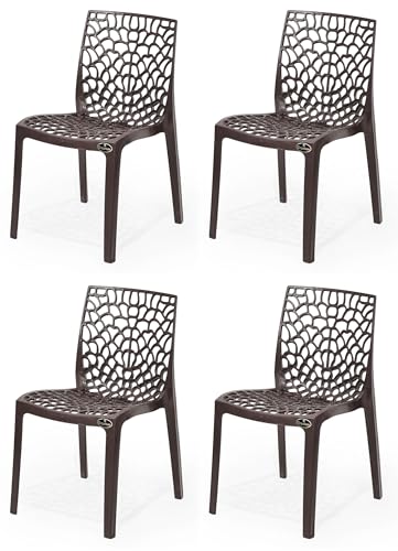 Image of Web Plastic Chair Living Room Without Arm Chair (Jali) Gloss Finish Chair Home, Office, Restaurant, Cafe, Garden, Stackable Chair (4, Brown, Standard)
