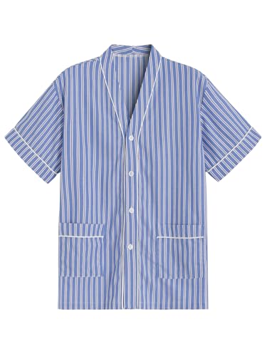 Latuza - Latuza Men's Button Down Pajama Shirt - Lightweight Cotton PJ Top, Blue Stripe, 3X-Large - Best Deal on Amazon
