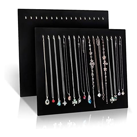 BALLSHOP Necklace Chain Stand 2 Pack Velvet Necklace Holder Display Stand with 17 hooks 12 x 14.8 inch Necklace Organizer for Bracelets Chains (Black) Cover