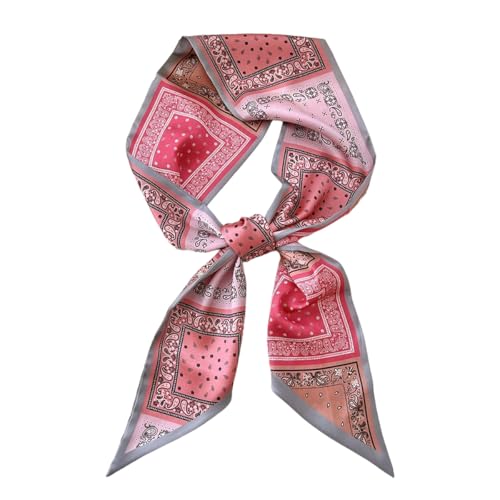 Pemilosci 59 Long Silk Like Fashion Satin Head Hair Handbag Scarf for Women Belt Purse Accessories (#50 Paisley Pink)