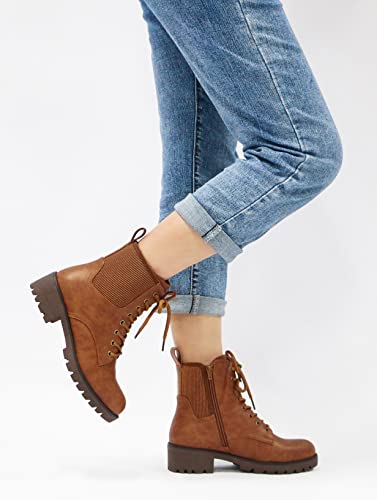 Vepose Womens' 916 Ankle Boots, Combat Lace-Up Booties, Brown, Size 9 Us -With Inner Zipper(Cjy916 Brown 09) #TOP6