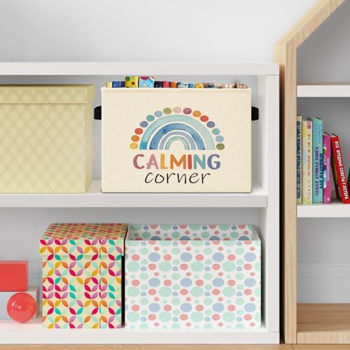 Calming Corner 보호 교실 보관 상자 손잡이 포함, 정신 건강 무지개 접이식 바구니 바구니 의류 장난감 정리함, 치료 심리학 교실 진정 코너 — 사진 5