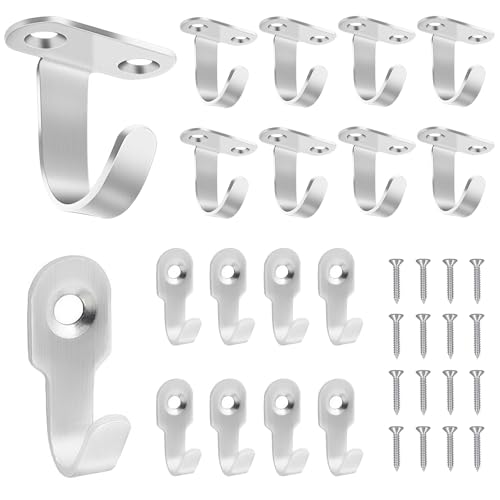 UNINGYI 20 Pcs Silver Metal Hooks, Two Types of Coat Hooks, with Fixing Screws Pack, for Hanging, Door & Wall Mountable for Bathroom Bedrooms Hanging Clothes Robe Towel Kitchen(Silver)
