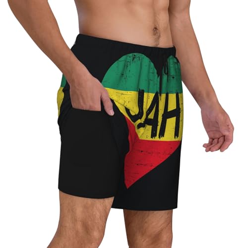Jamaican Heart Print Men Stylish Functionality Swim Trunks Breathable Beach Shorts Surfing Gym Fishing3