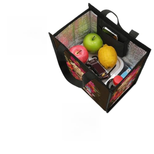 Hxwokrum Bolsa de almuerzo grande plegable impermeable con aislamiento del Día de los Muertos, bolsa de almuerzo para el trabajo, picnic, viajes