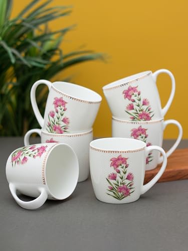 Image of Clay Craft Fine Ceramic Printed Coffee /Tea Cups Set of 6-200 ml, Tea Cup Set of 6, Microwave & Dishwasher Safe, Mugs for Coffee, Cups Set of 6, Mug Set, Gift Set, Ideal for Gifting