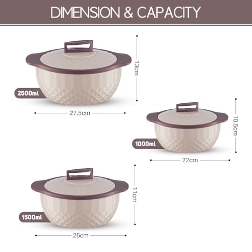 Image of Trueware Eternity Inner Steel Insulated 1000, 1500 & 2500 ML Thermoware Casserole | BPA Free | Odour Proof | Food Grade | Easy to Carry | Serving | Curd Maker | Hot Pot (Brown)