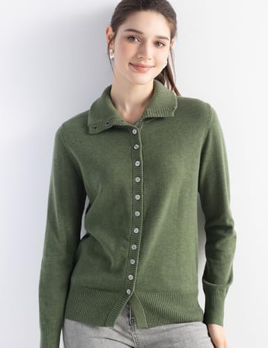 Women's Merino Wool Blend Cardigan 2025 Fall Winter Casual Mock Neck Long Sleeve Knit Cardigan with Buttons3