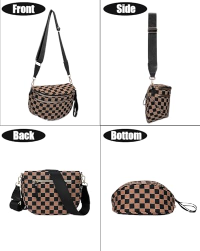 Checkered Crossbody Bag For Women,Spacious Checkered Bum Bag Fashion Fanny Packs Slouchy Belt Bag Wallets4
