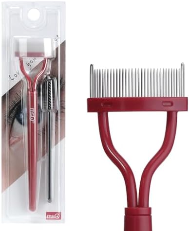 Eyelash Comb MSQ Eyelash Separator Mascara Applicator Eyelash Definer With Comb Cover Arc Designed Cosmetic Brushes Tool Red (Includes a Mascara Wand)