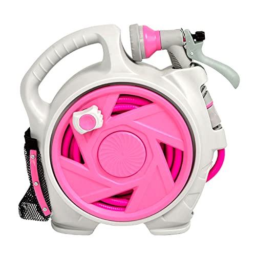 Sharellon Gartenschlauchtrommel, einziehbarer Wasserschlauchtrommel, 7 Wassersprühmodus, tragbare Wandhalterung, Wasserschlauchtrommel für Garten, Rasen, Terrasse, Bewässerung, Blumenbewässerung (rot) Cover
