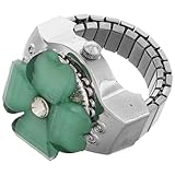 Ipetboom Four-Leaf Clover Watch Ring, Stainless Steel Miniature Clock Ring with Flip Cover for Women and Men Stylish Decorative Finger Watch