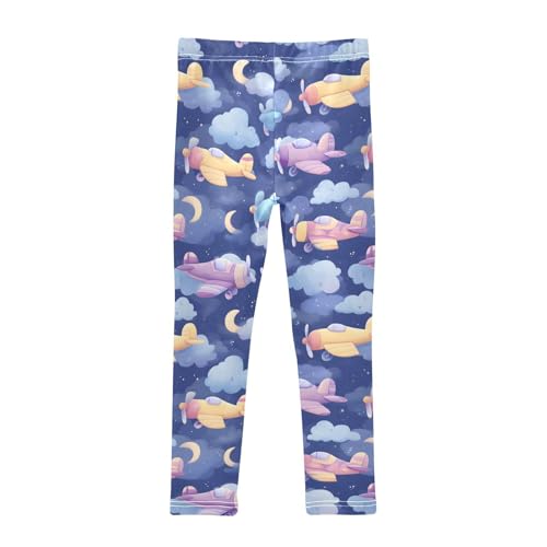 Cartoon Aircraft Moon Clouds Girls Leggings Soft Stretch Workout Yoga Dance Pants for Kids Casual Tights2