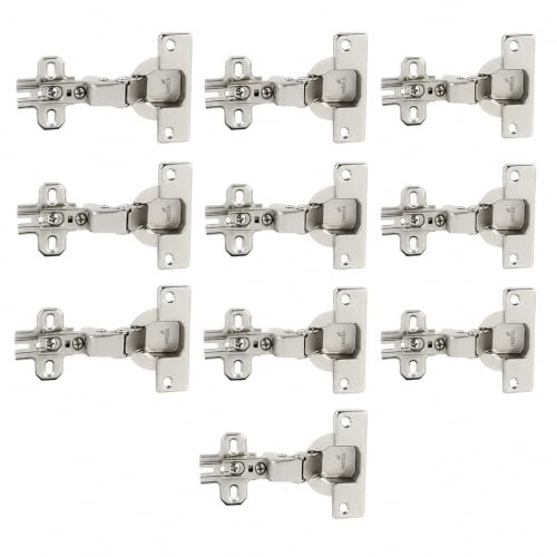 Image of Hettich Slide On 9.5K Soft Close Cabinet Hinge with Mounting Plate, 4 Hole Half Overlay, Nickel Plated, 95 Opening, for 14-25mm Panels, Pack of 5 (10 Hinges)