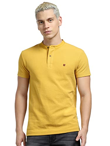 Image of Jack & Jones Men's Cotton Blend Henley Style Solid Slim Fit T-Shirt