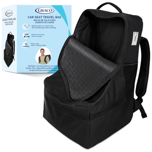 Graco Padded Car Seat Travel Bag & Infant Carrier Backpack, Durable Large Back Pack for Carseats & Booster Seats, Airport Gate Check Bag Luggage, Double Padded Strap, Water Resistant Material, Black