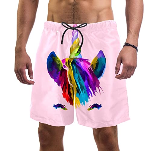 Short de bain homme licorne rose Yuzheng pour la plage
