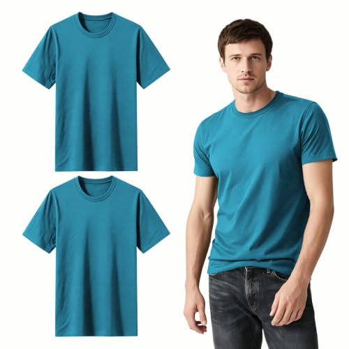 Image of ORJ 2 Pack Men t Shirts Crew Neck Short Sleeve Men's Undershirt Plain Polyester tee Bulk Stretch Soft Tees