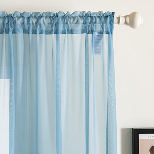 MIULEE Voile Curtain Panels Gray-Blue Semi Transparent Sheer Window Curtains Solid Soft Voile 69 Inch Drop for Bedroom Living Room Rod Pocket 55" Wx 69" L (140x175cm) - Image 2
