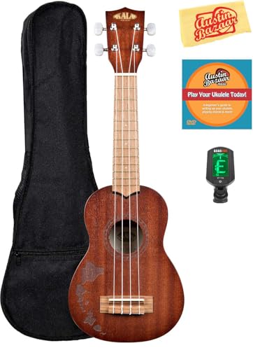 Image of Kala KA-15S-H1 Satin Mahogany Soprano Ukulele - Hawaiian Islands Bundle with Gig Bag, Tuner, Austin Bazaar Instructional DVD, and Polishing Cloth