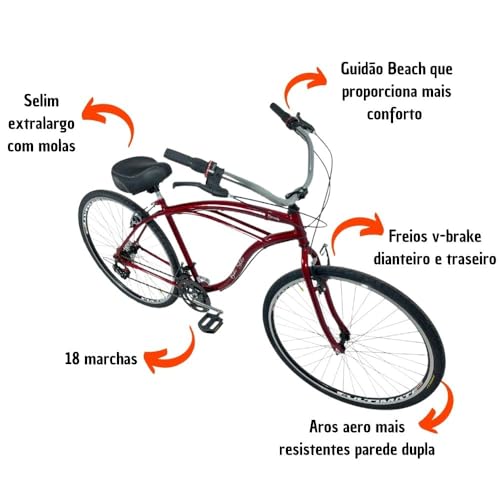 Bicicleta Beach Caiçara Aro 29 Freio V-Brake Masculina Vermelho