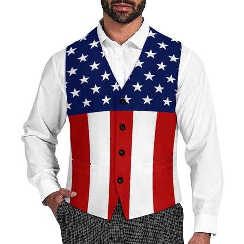 USA Elements of The America Flag Men's Suit Vest Slim Fit V-Ncek Waistcoat Business Casual Vest