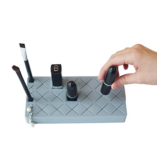 VBLab silicone lipstick holder, stand, makeup cosmetic organizer storage for lipstick, brush, lip liner, mascara, eyeliner holder 24 slot beauty organizer (Light Grey)