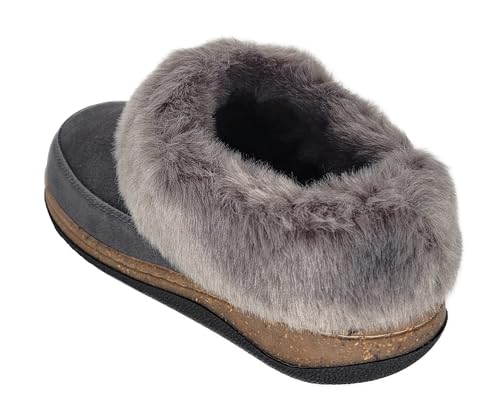 Clarks Womens Slipper Suede Leather Scuff Toe - Plush Faux Fur Collar/Lined With A Cork Midsole - Open Back Indoor Outdoor House Slippers For Women (Grey US 9)4