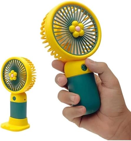 Handheld Cute Mini Fan Rechargeable USB Fan for Travel, Office, Bedroom with Mobile Stand, Flower Design, Cute Pocket Fan (Multi Colour, 1 Pc)-image-27