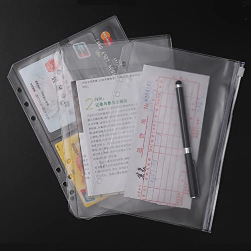 12 Stück A5 Binder Reißverschluss Prospekthüllen A5 Größe 6 Löcher Binder Taschen Durchscheinende aus Kunststoff Wasserdicht Zip Verschluss Lose Blatt Taschen für Dateien Dokumente Notizbücher Karten
