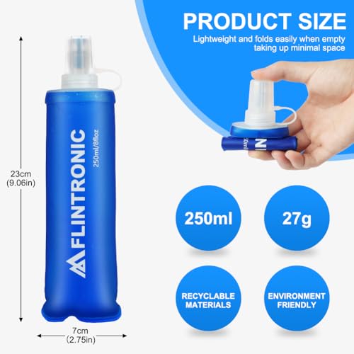 flintronic Miękka butelka TPU 250 ml, składana butelka na wodę, lekka, miękka butelka na wodę dla obu płci, bez BPA, szczelna, składana butelka na wodę do biegania, jazdy na rowerze, wspinaczki